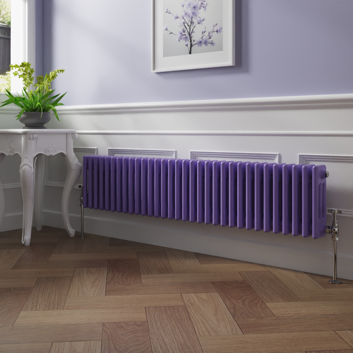 Bern 300 x 1460mm Elegant Purple Triple Column Horizontal Traditional Radiator