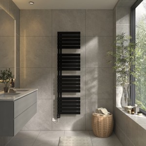 Kristiansund 1800 x 500mm Black Thermostatic Touch Control Wifi Electric Heated Towel Rail