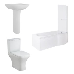 Feel Curved Modern Bathroom Suite with P-Shape Shower Bath - Right Hand - 1675mm