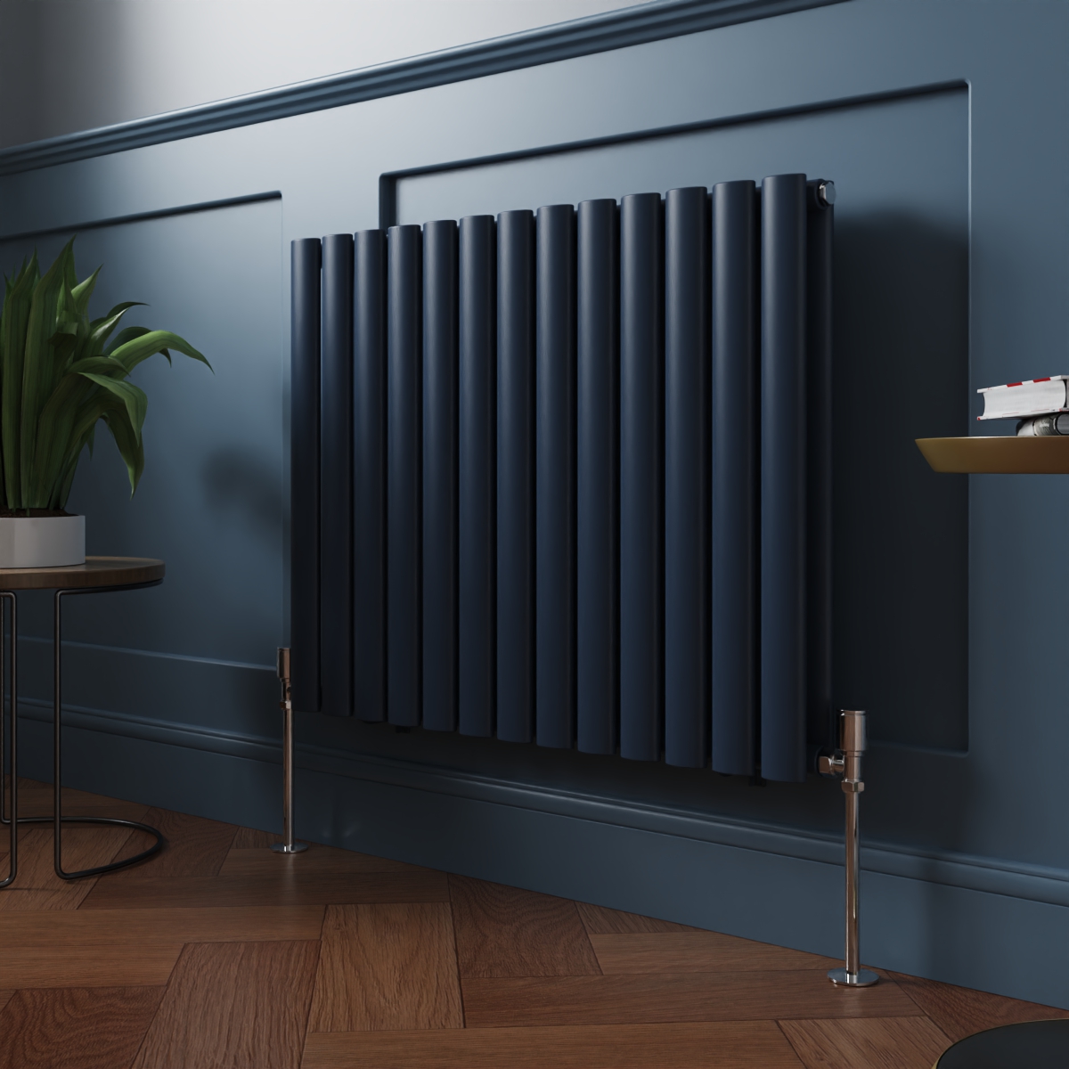 Norden 600 x 768mm Sapphire Blue Double Horizontal Oval Column Designer Radiator
