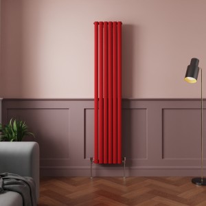 Norden 1800 x 355mm Signal Red Double Oval Column Vertical Designer Radiator