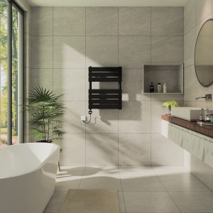 Juva 650 x 500mm Satin Black Flat Panel Thermostatic Touch Control Electric Heated Towel Rail