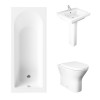 Essentials 1700 x 700mm Straight Bath Single Ended Bathroom Suite with RAK-Resort Back to Wall Pan Toilet and 550mm Full Pedestal Basin