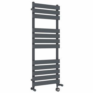 Juva 1200 x 450mm Dual Fuel Sand Grey Flat Panel Thermostatic Touch Control Electric Heated Towel Rail