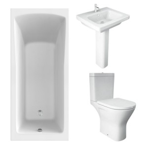 RAK Resort Maxi Open Back Toilet with 550mm Basin Modern Bathroom Suite and Single Ended Bath - 1700 x 750mm