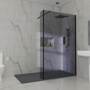 Wasdale 1000mm Wet Room Screen with 300mm Hinged Wet Room Return Screen - Black Smoked