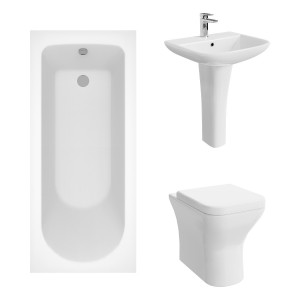 Feel Curved Modern Bathroom Suite with Back to Wall Toilet and Essential Single Ended Bath - 1600 x 700mm