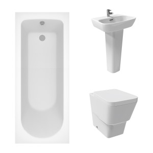 Aria Bathroom Suite with Back to Wall Toilet and Essential Single Ended Bath -1700 x 700