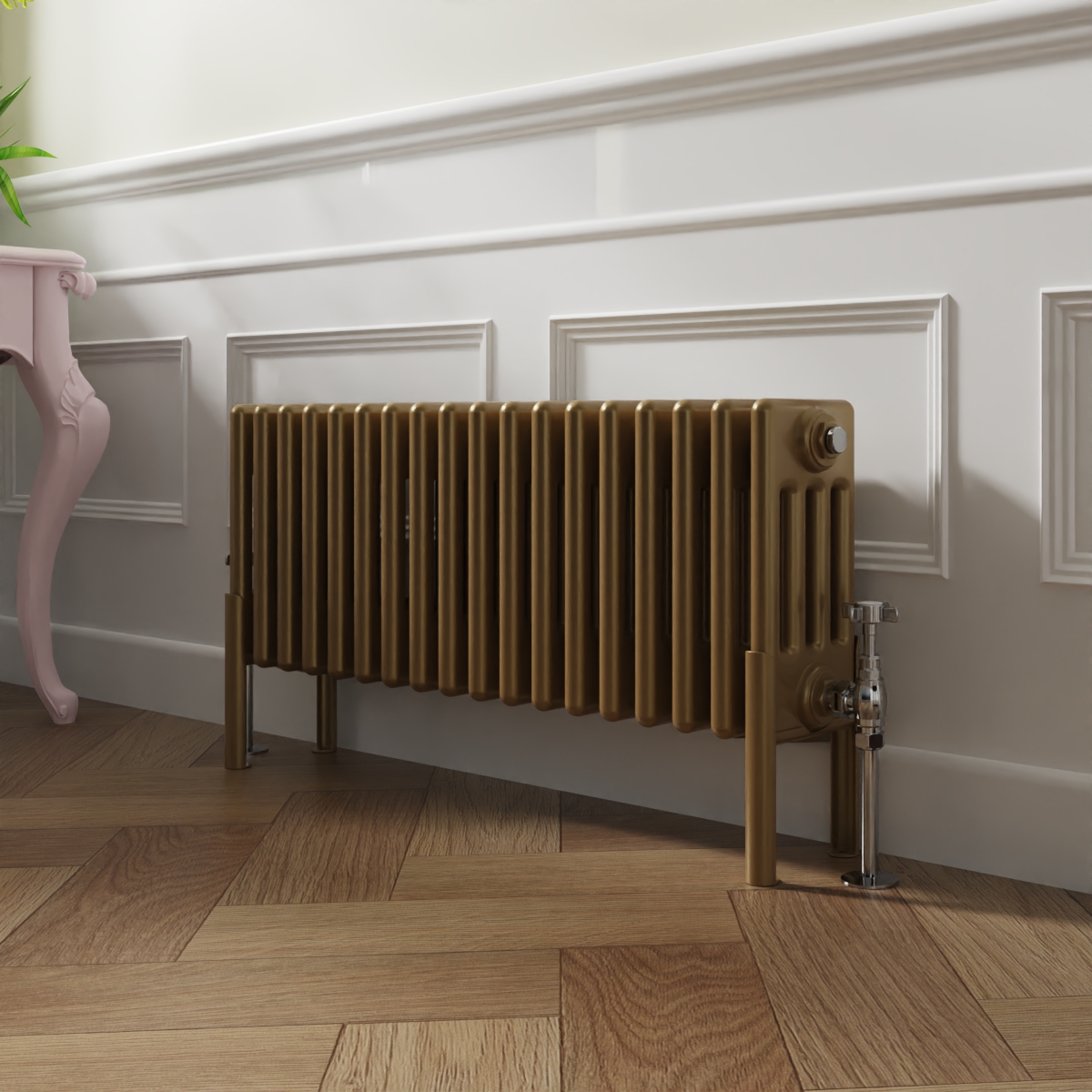 Bern 300 x 830mm Traditional Metallic Gold Horizontal Four Column Radiator