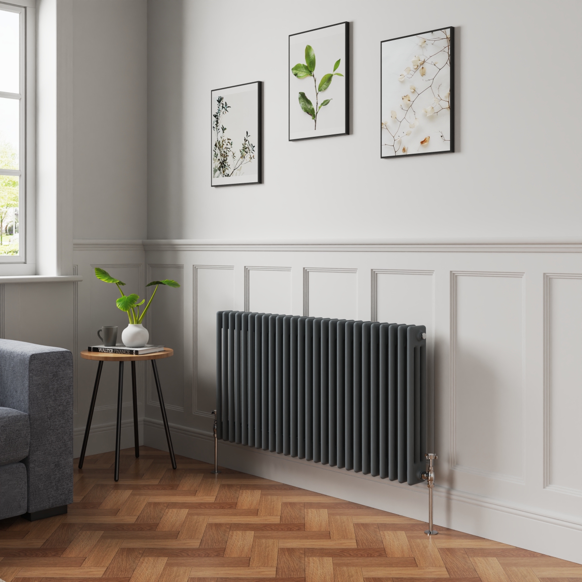 Bern 600 x 1190mm Anthracite Triple Column Horizontal Traditional Radiator