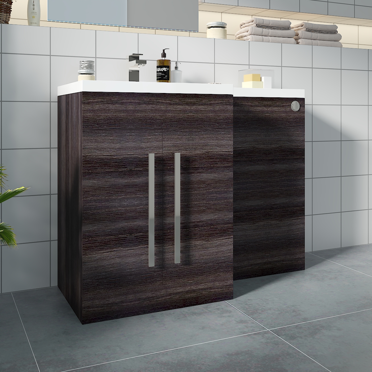 Calm Grey Left Hand Combination Vanity Unit Set with Concealed Cistern (No Toilet)