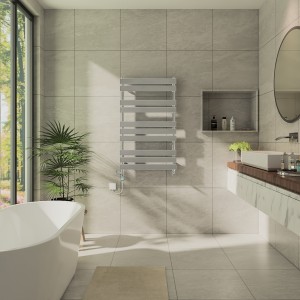 Juva 1000 x 600mm Dual Fuel Chrome Flat Panel Thermostatic Touch Control Wifi Electric Heated Towel Rail