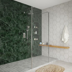 Wasdale 900mm Chrome Walk Through Wet Room Screen with 215mm Hinged Return Screens