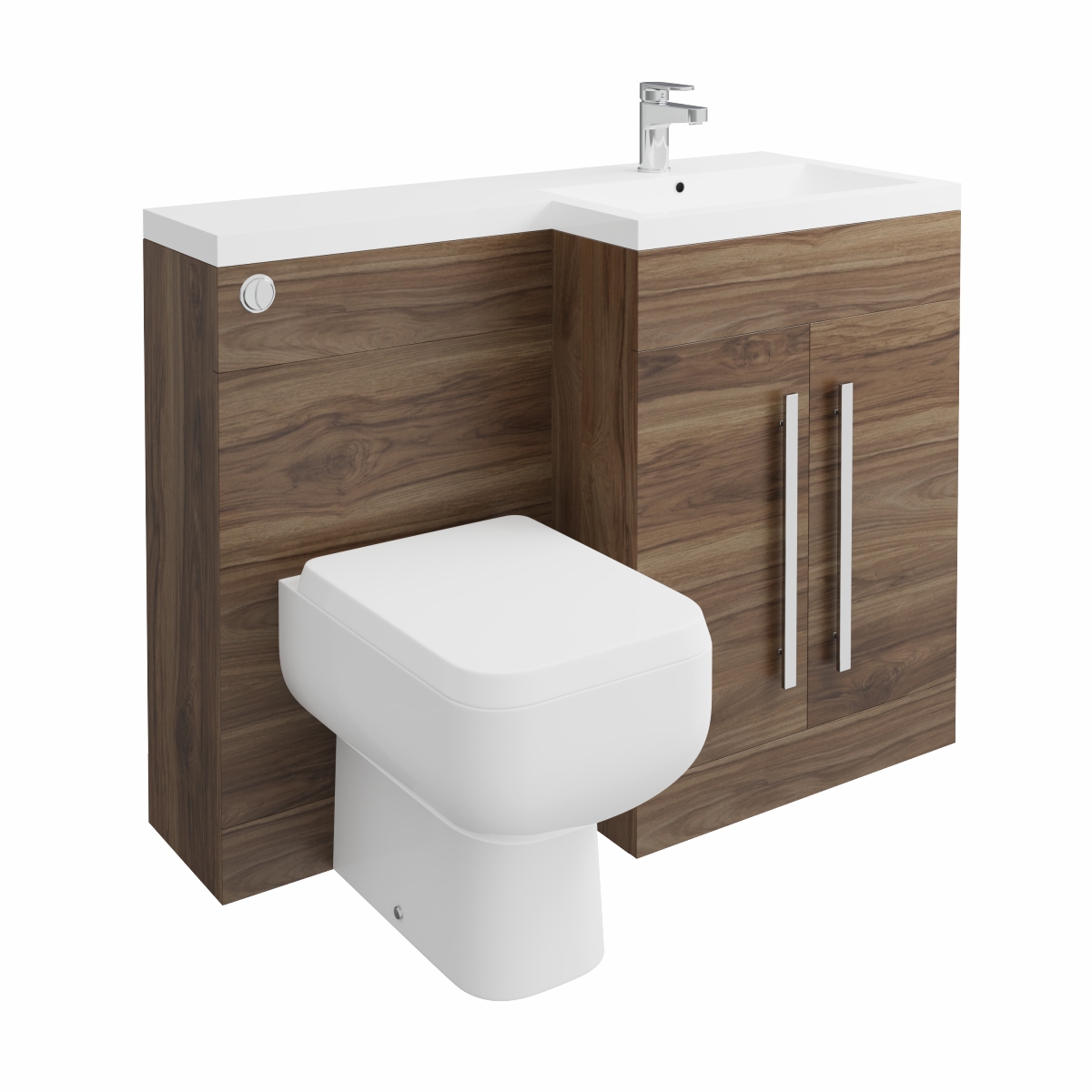 Calm Walnut Right Hand Combination Vanity Unit with RAK-Series 600 Toilet & Soft Close Seat & Concealed Cistern - 1100mm