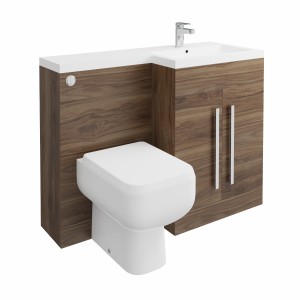 Calm Walnut Right Hand Combination Vanity Unit with RAK-Series 600 Toilet & Soft Close Seat & Concealed Cistern - 1100mm