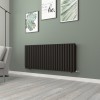 Norden 600 x 1417mm Black Double Horizontal Oval Tube Designer Radiator