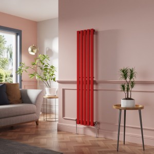 Lulea 1600 x 340mm Signal Red Single Flat Panel Vertical Designer Radiator