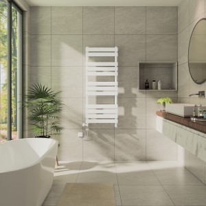 Juva 1200 x 500mm Dual Fuel White Flat Panel Thermostatic Touch Control Electric Heated Towel Rail