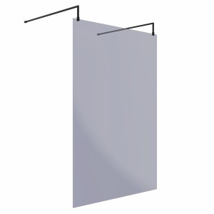 Wasdale 1400mm Black Smoked Walk Through Wet Room Screen With L-Shape Support Arms