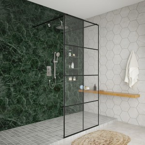 Wasdale 900mm Black Grid Walk Through Wet Room Screen