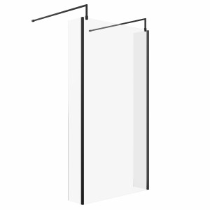 Wasdale 1100mm Black Walk Through Wet Room Screen with 215mm Hinged Return Screens & L- Shape Support Arms