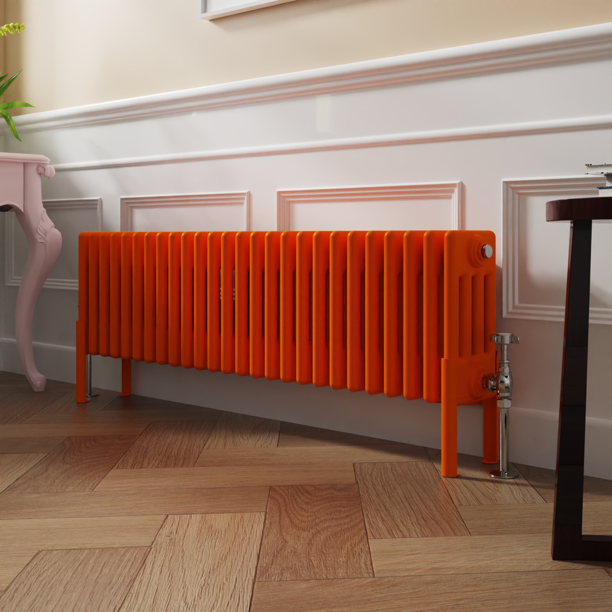 Bern 300 x 1190mm Traditional Bright Orange Horizontal Four Column Radiator