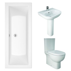 RAK Tonique Close Coupled Closed Back Modern Bathroom Suite with Double Ended Bath with Front Panel - 1700 x 750mm