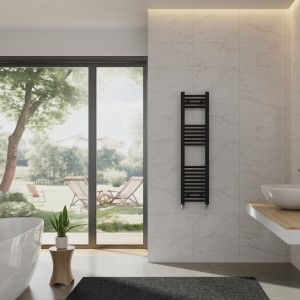 Bergen 1200 x 300mm Straight Black Heated Towel Rail