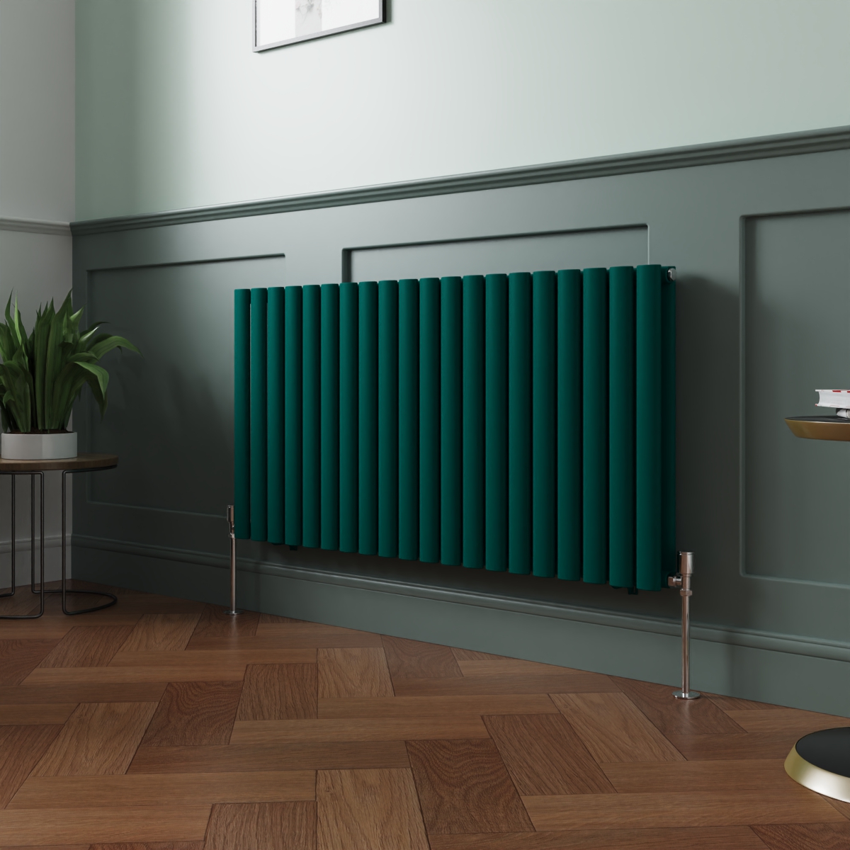 Norden 600 x 1181mm Blue Green Double Oval Column Horizontal Designer Radiator
