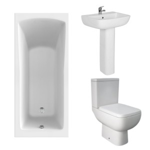 RAK Series 600 Modern Bathroom Suite and Single Ended Bath with Front Panel - 1600 x 700mm