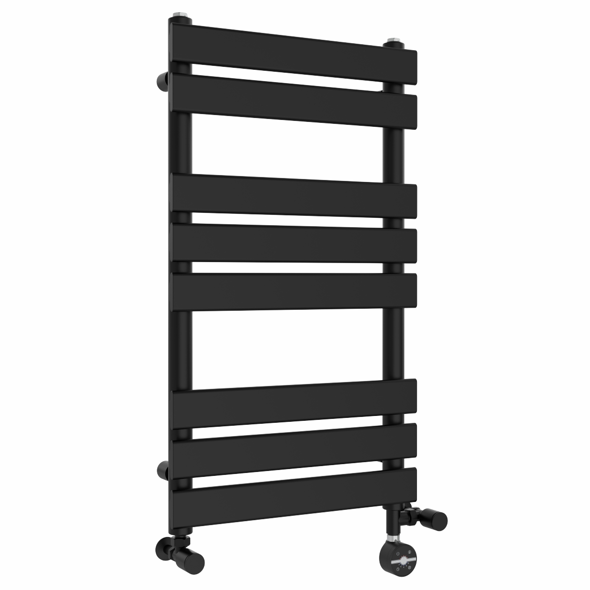 Juva 800 x 450mm Dual Fuel Satin Black Flat Panel Thermostatic Touch Control Electric Heated Towel Rail
