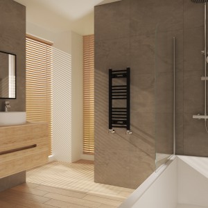 Fjord 800 x 300mm Curved Black Heated Towel Rail