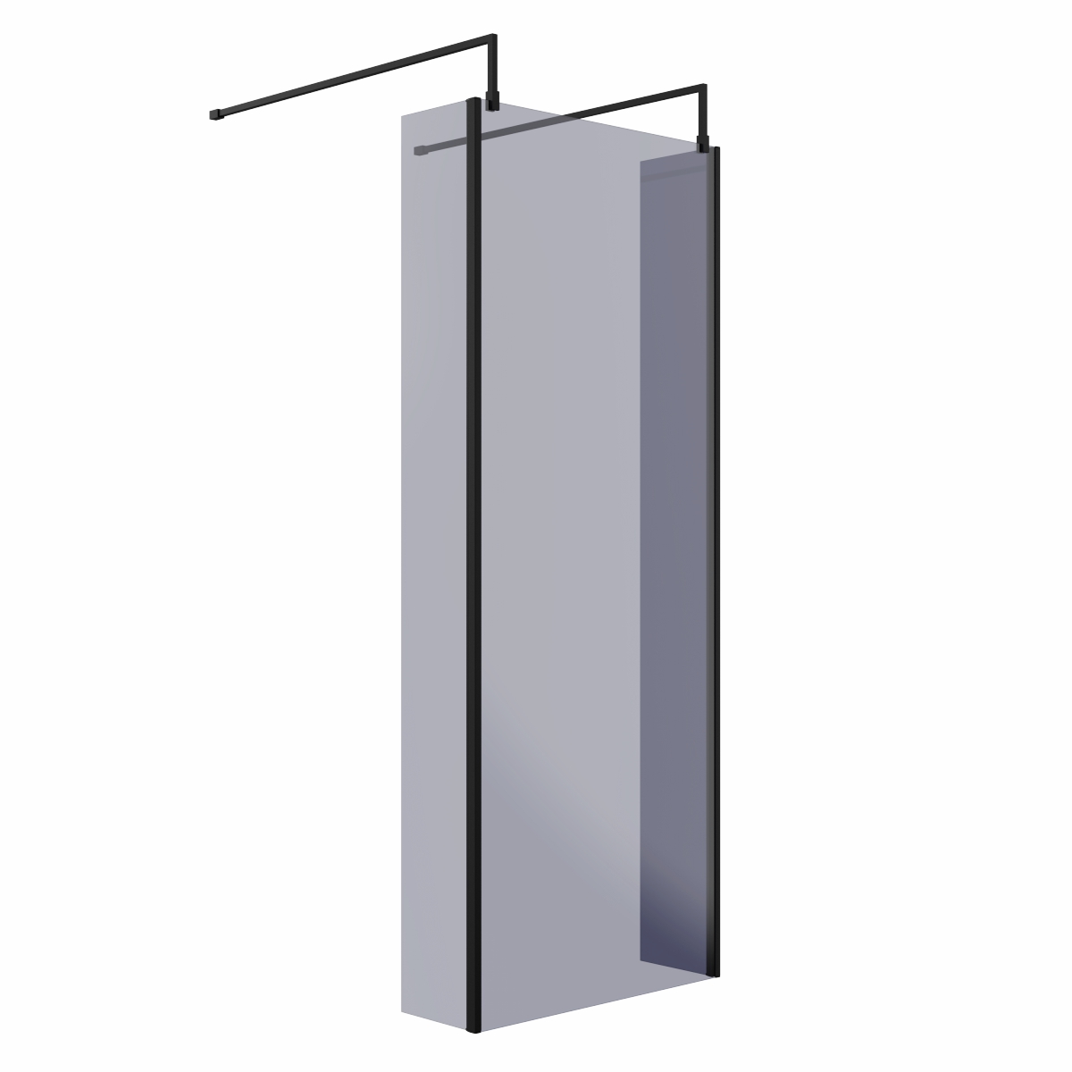 Wasdale 800mm Black Smoked Walk Through Wet Room Screen with 215mm Hinged Return Screens & L- Shape Support Arms