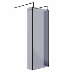 Wasdale 800mm Black Smoked Walk Through Wet Room Screen with 215mm Hinged Return Screens & L- Shape Support Arms