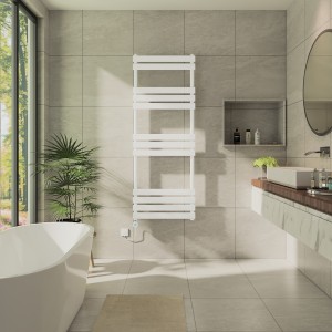 Juva 1600 x 600 mm White Flat Panel Thermostatic Touch Control Electric Heated Towel Rail