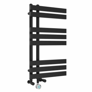 Koli 800 x 450mm Dual Fuel Black Thermostatic Touch Control Electric Heated Towel Rail