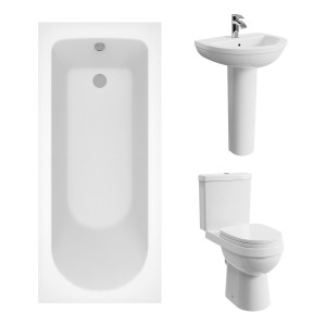 Lima Modern Bathroom Suite with Close Coupled Toilet and Essential Single Ended Bath - 1600 x 700mm