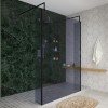 Wasdale 1400mm Black Smoked Walk Through Wet Room Screen with 215mm Hinged Return Screens & L- Shape Support Arms