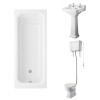Wellington High Level Comfort Height Toilet with Sand Seat & 500mm 2 Tap Hole Basin with 1700 x 750mm Traditional Straight Bath Single Ended