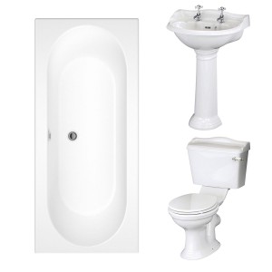 Dorchester Traditional Bathroom Suite 500mm 2 Tap Hole Basin with Double Ended Bath - 1800 x 800mm