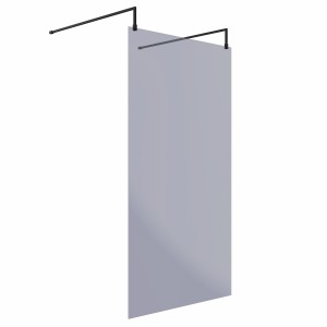 Wasdale 1100mm Black Smoked Walk Through Wet Room Screen With L-Shape Support Arms