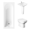 Essentials 1700 x 700mm Straight Bath Single Ended Bathroom Suite with Back to Wall Toilet