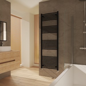 Fjord 1800 x 600mm Curved Black Heated Towel Rail
