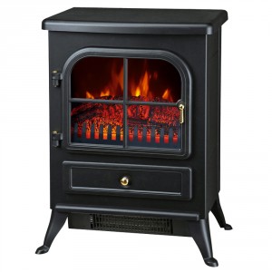 VRUC - Electric Fireplace Black Stove Free Standing Flame Effect - 1850W 