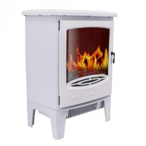 VRUC - Electric Fireplace White Stove Free Standing Flame Effect - 1800W 