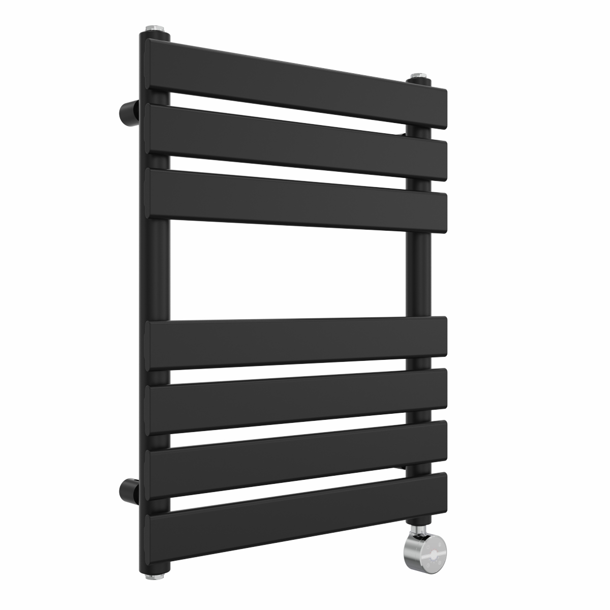 Juva 650 x 500mm Satin Black Flat Panel Thermostatic Touch Control Electric Heated Towel Rail