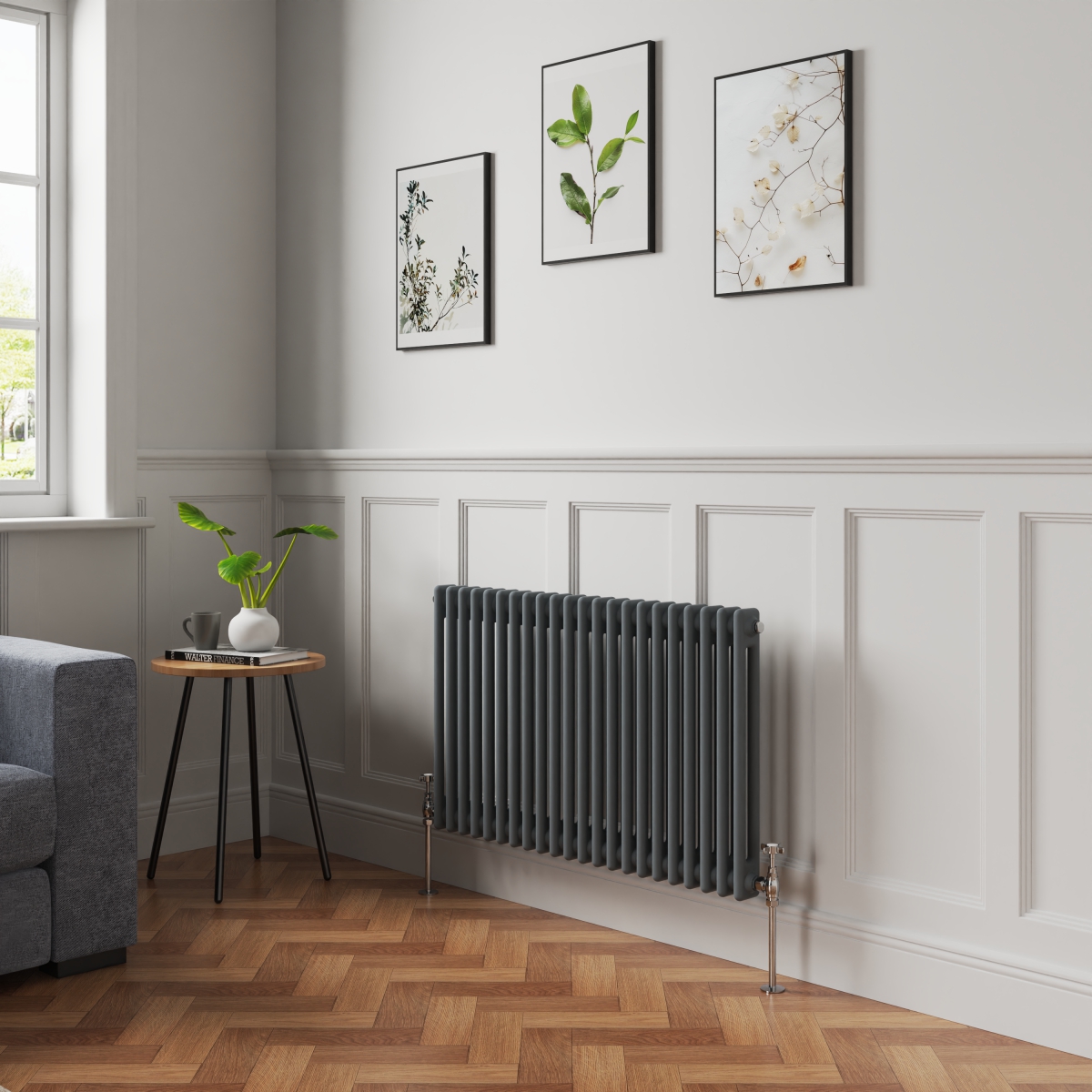 Bern 600 x 1010mm Anthracite Double Column Horizontal Traditional Radiator