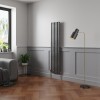 Norden 1600 x 355mm Black Silver Single Vertical Oval Column Designer Radiator