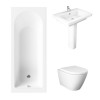 Essentials 1500 x 700mm Straight Bath Single Ended Bathroom Suite with RAK-Resort Wall Hung Toilet and 650mm Full Pedestal Basin-With Front Bath Panel