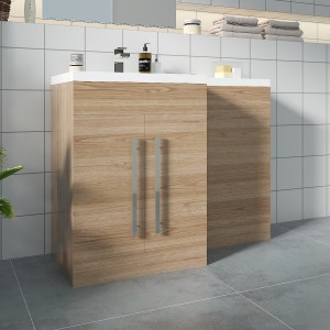 Calm Light Oak Left Hand Combination Vanity Unit Set (No Concealed Cistern, No Toilet)